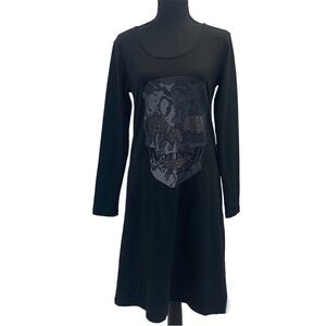PHILIPP Plein black long sleeve stud embellished skull midi dress Sz XL NWT